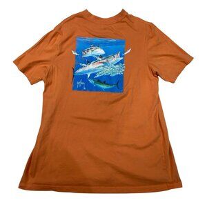Guy Harvey Mens L Orange Fishing Graphic T-Shirt 100% Cotton